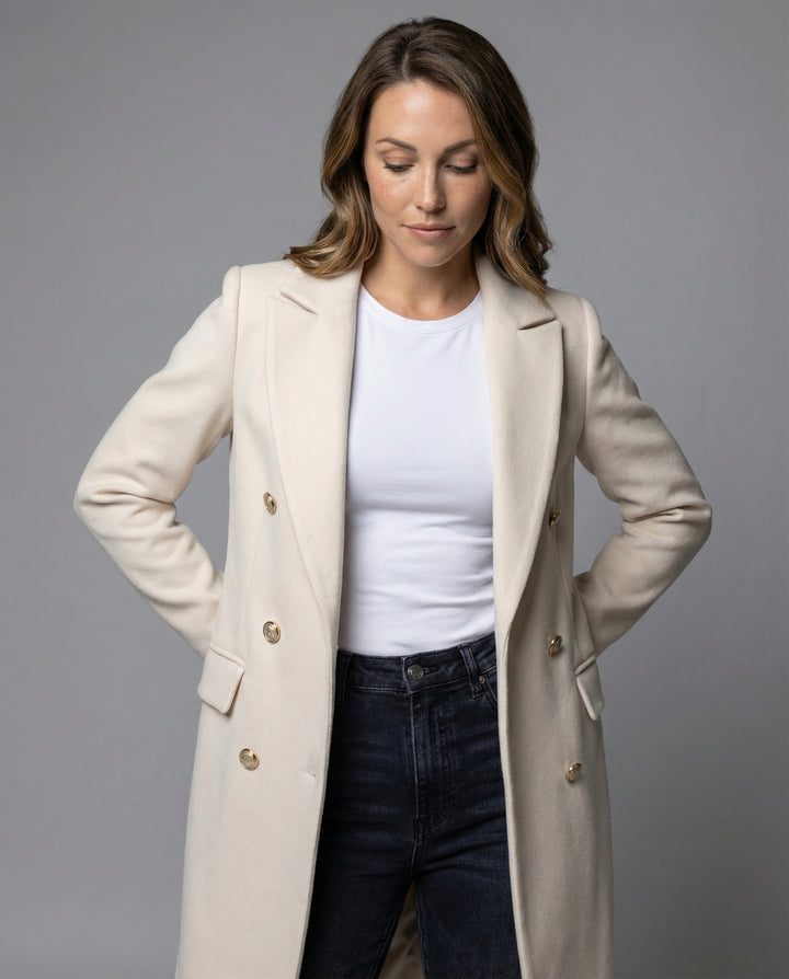 Women’s Double-Breasted Wool Coat mit Winter Sleeves & Cashmere Blend | Chic und Stil