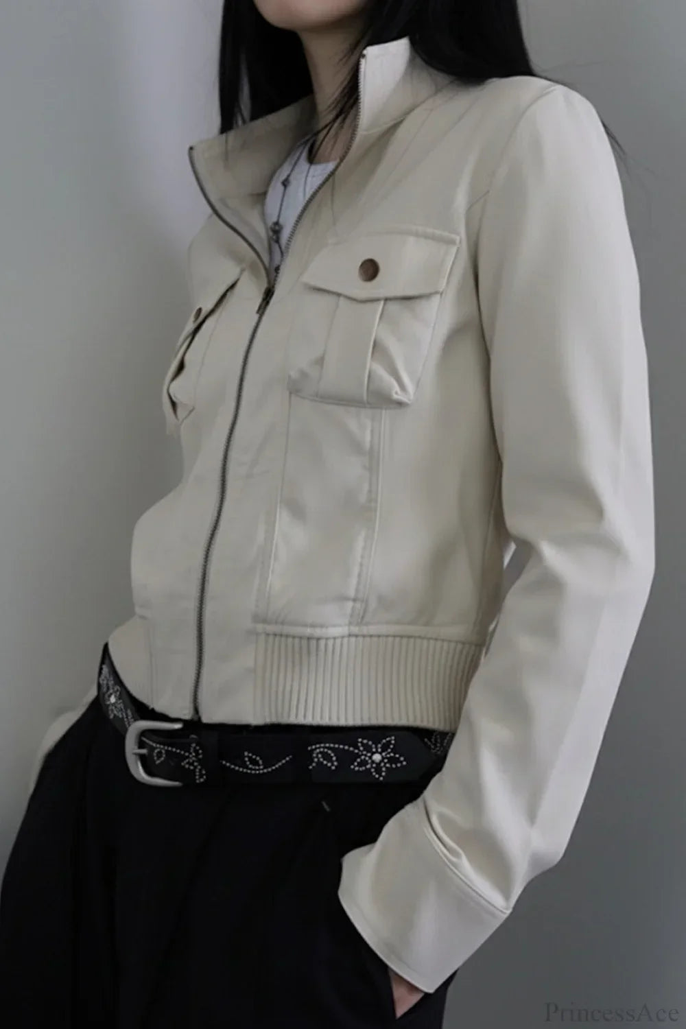 Lune London | Solid Color Bags Stand Collar Tailored Jacket