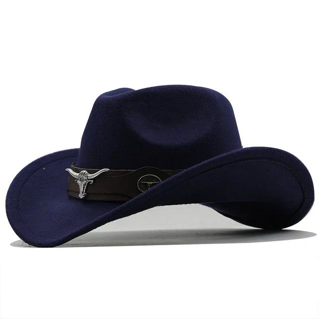 Lune London | Western-style felt hat with bull buckle band