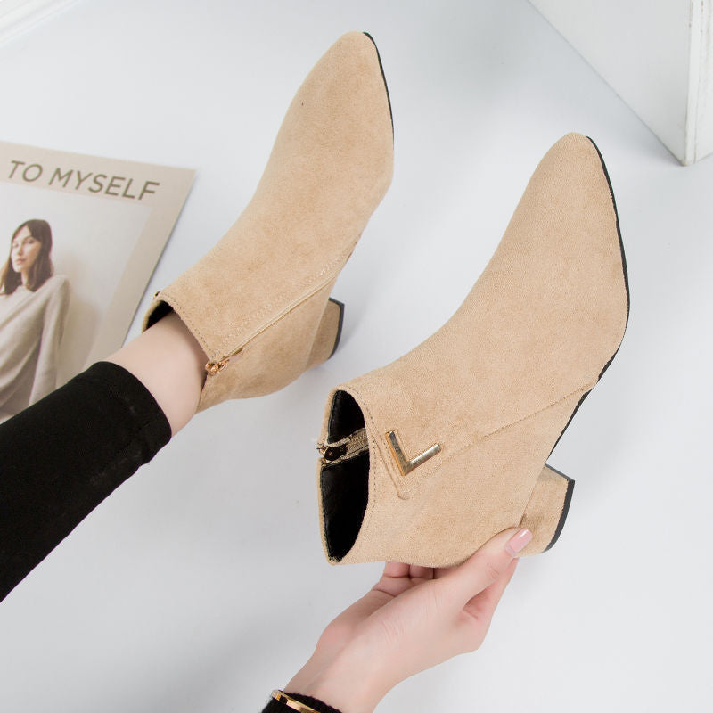 Lune London | Ankle boots - Suede-like material - Pointed toe - Block heel - Zipper