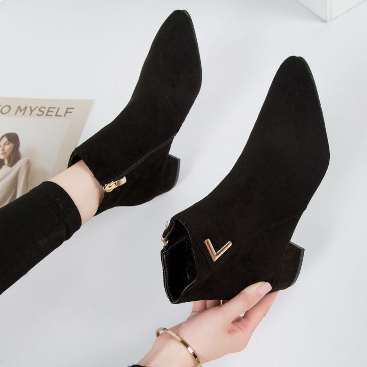 Lune London | Ankle boots - Suede-like material - Pointed toe - Block heel - Zipper
