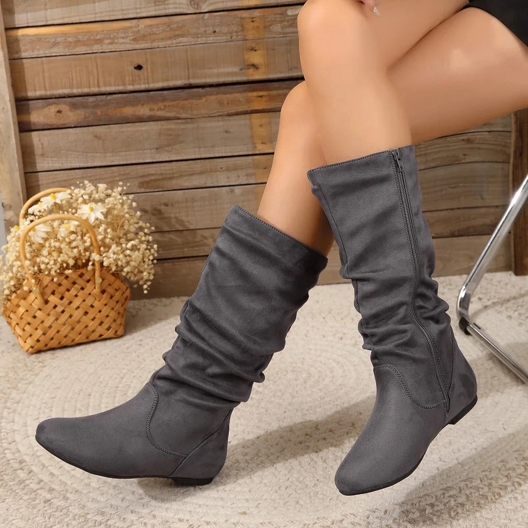 Lune London | Suede Ankle Boots Up To The Calf with Side Zipper