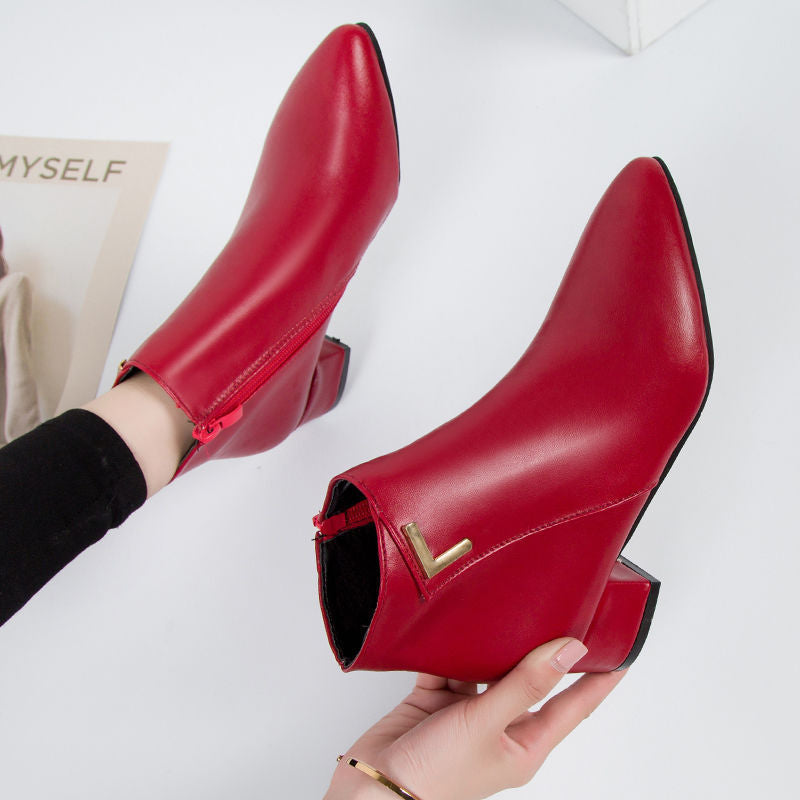 Lune London | Ankle boots - Suede-like material - Pointed toe - Block heel - Zipper