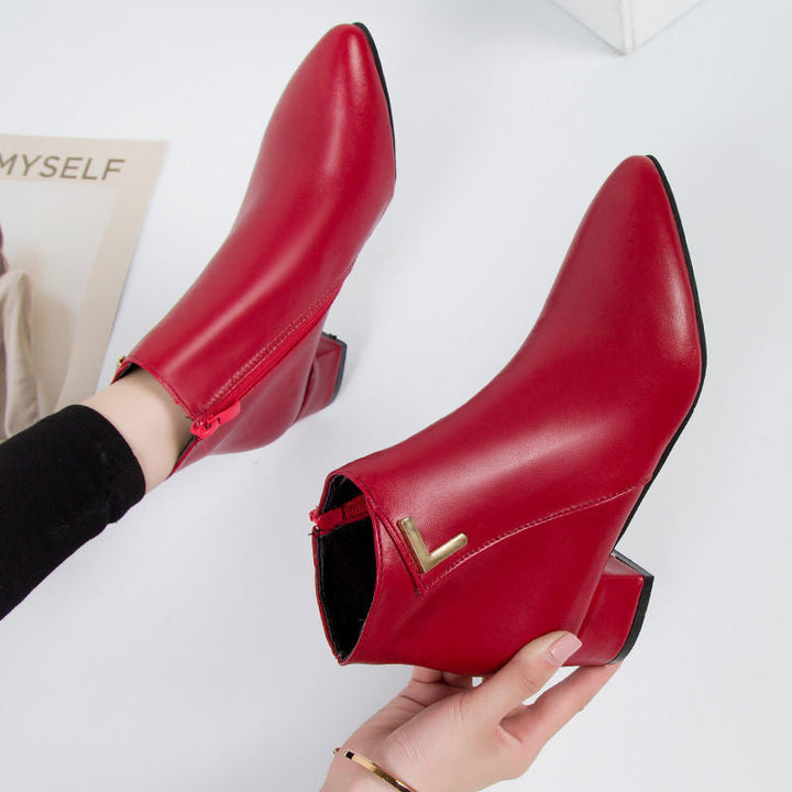 Lune London | Ankle boots - Suede-like material - Pointed toe - Block heel - Zipper