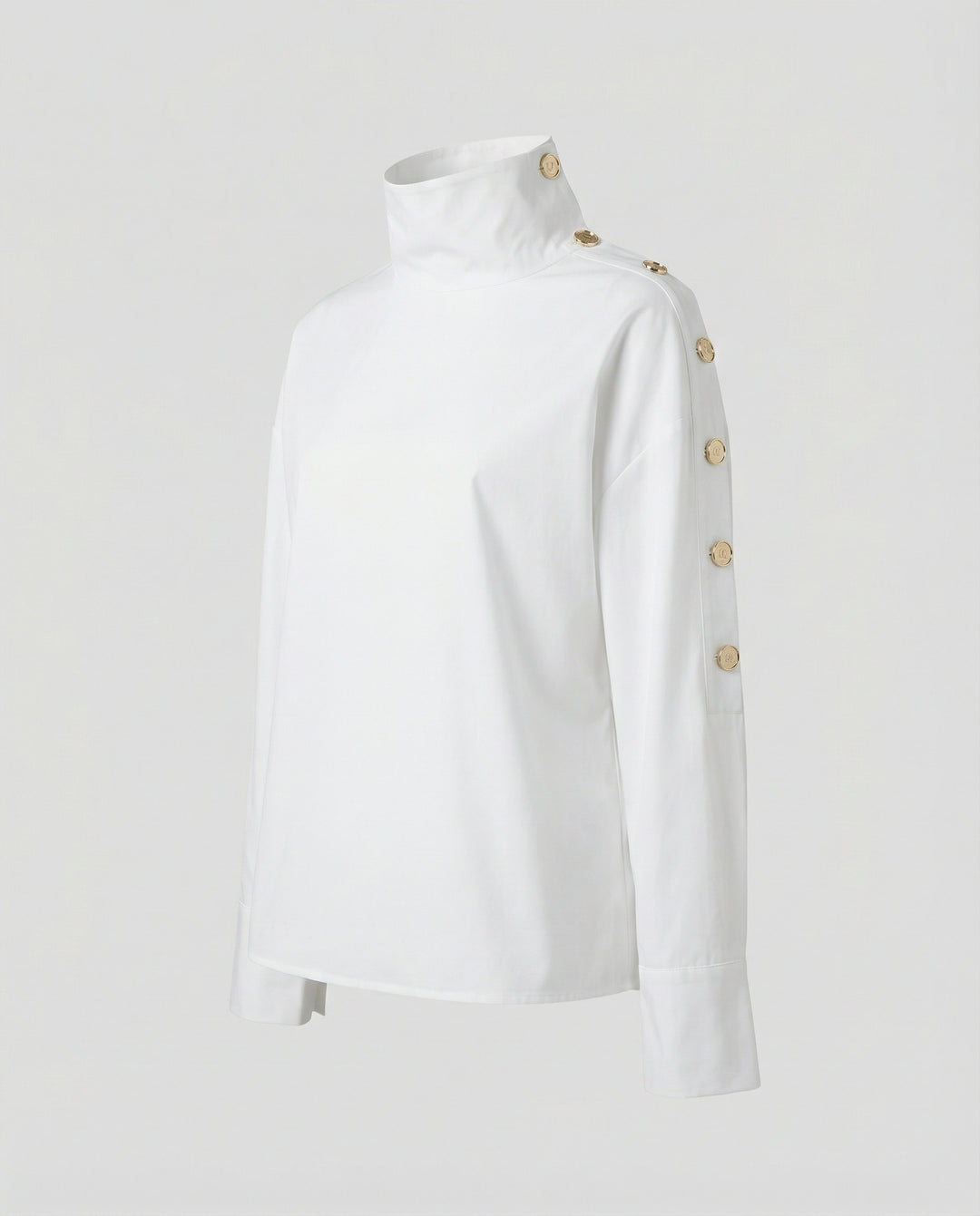 Women’s Cotton-Blend Blouse with Stand-Up Collar & Buckle Detail | Lune London
