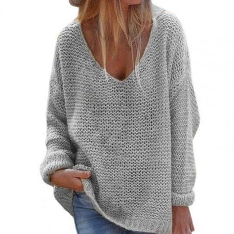Lune London | Knit Sweater - Oversized Loose Fit - Soft V-Neck - Long Sleeves Warm Comfort