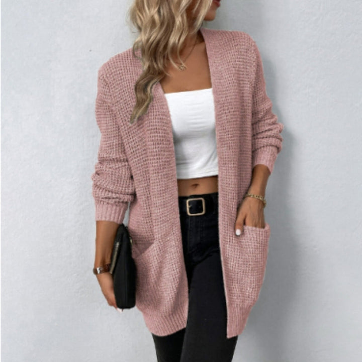 Lune London | Cardigan - Long Open Front - knitted texture - soft ribbed edges - with pockets