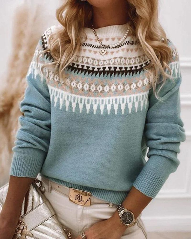 Lune London | Knit sweater - Fair Isle pattern - Round neckline - Long sleeves - Ribbed details