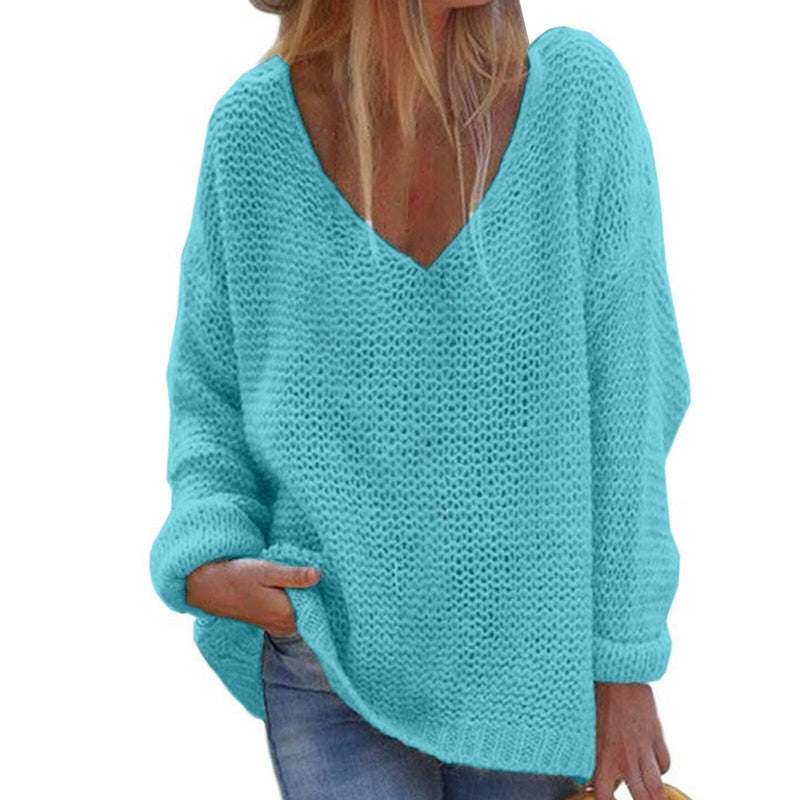 Lune London | Knit Sweater - Oversized Loose Fit - Soft V-Neck - Long Sleeves Warm Comfort