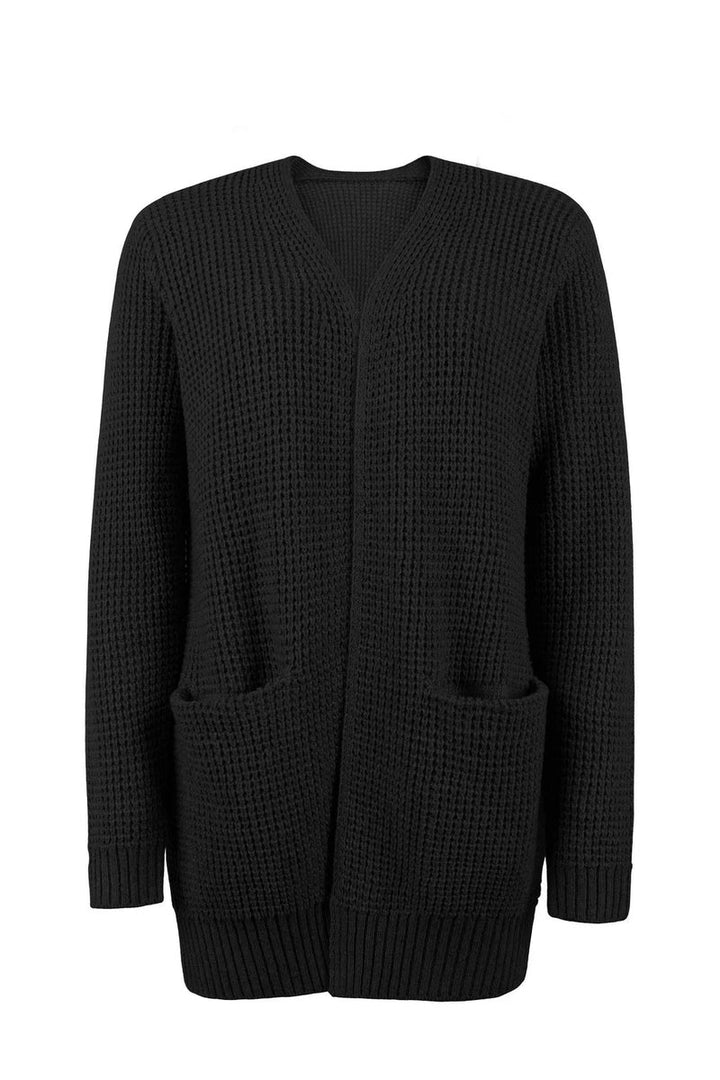 Lune London | Cardigan - Long Open Front - knitted texture - soft ribbed edges - with pockets