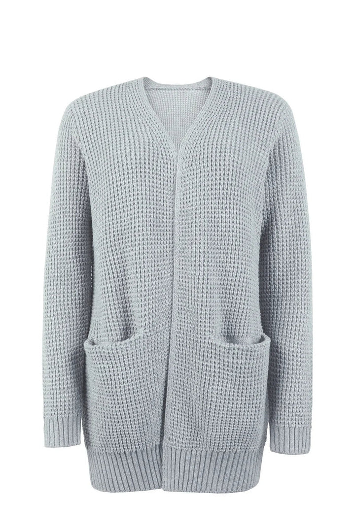 Lune London | Cardigan - Long Open Front - knitted texture - soft ribbed edges - with pockets