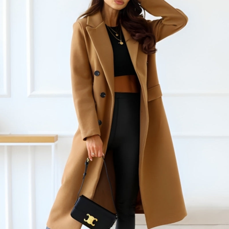 Lune London | Coat - Long Elegant Wool Blend - Double Button Closure - Tailored Fit