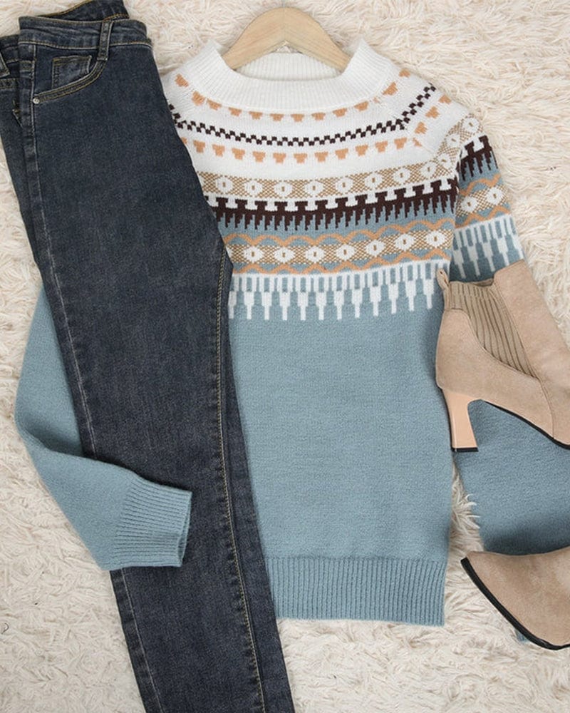 Lune London | Knit sweater - Fair Isle pattern - Round neckline - Long sleeves - Ribbed details