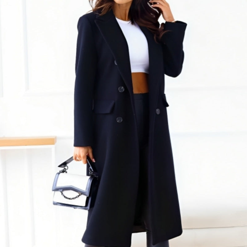 Lune London | Coat - Long Elegant Wool Blend - Double Button Closure - Tailored Fit