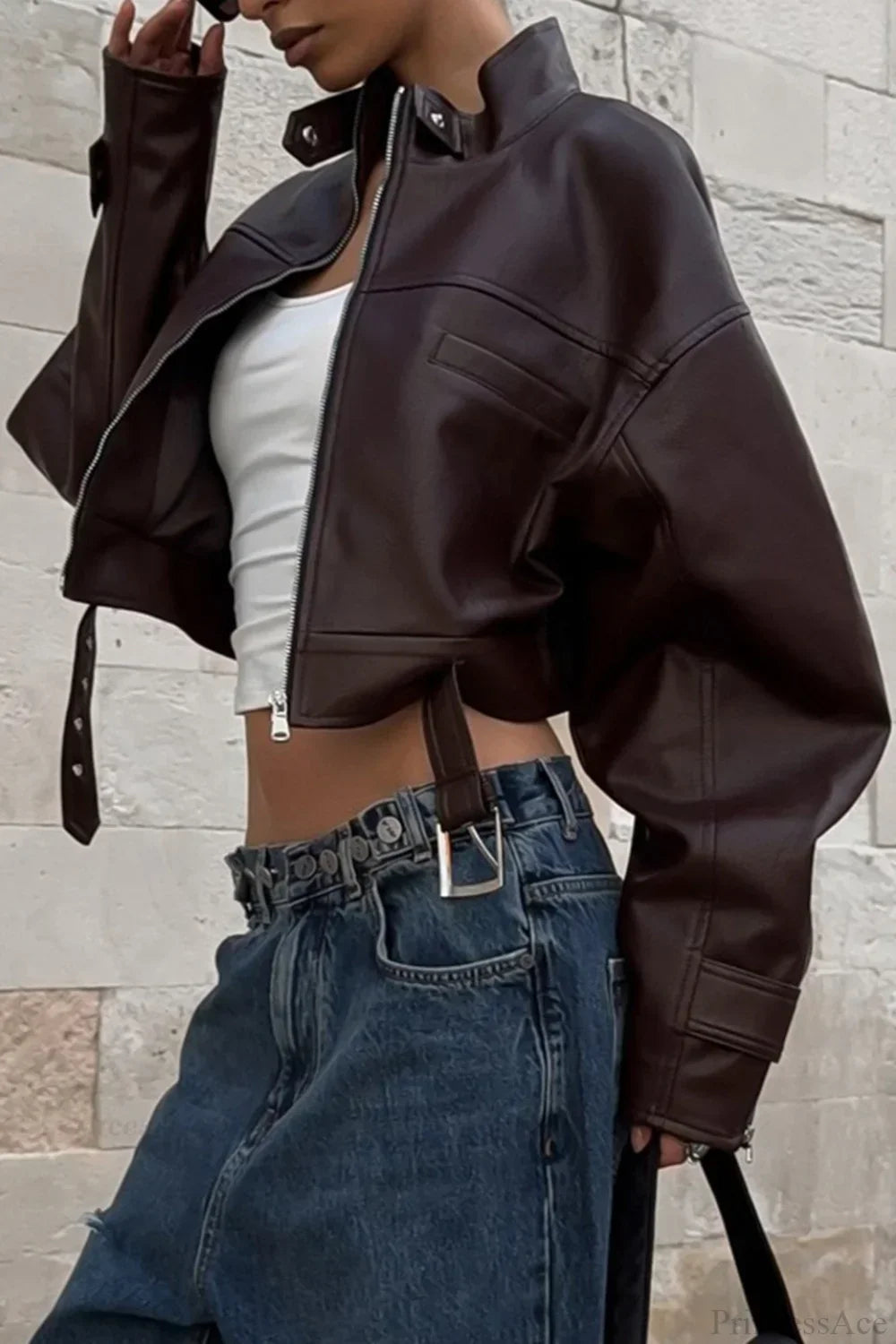 Lune London | Biker Stand Collar Zipper Leather Jacket