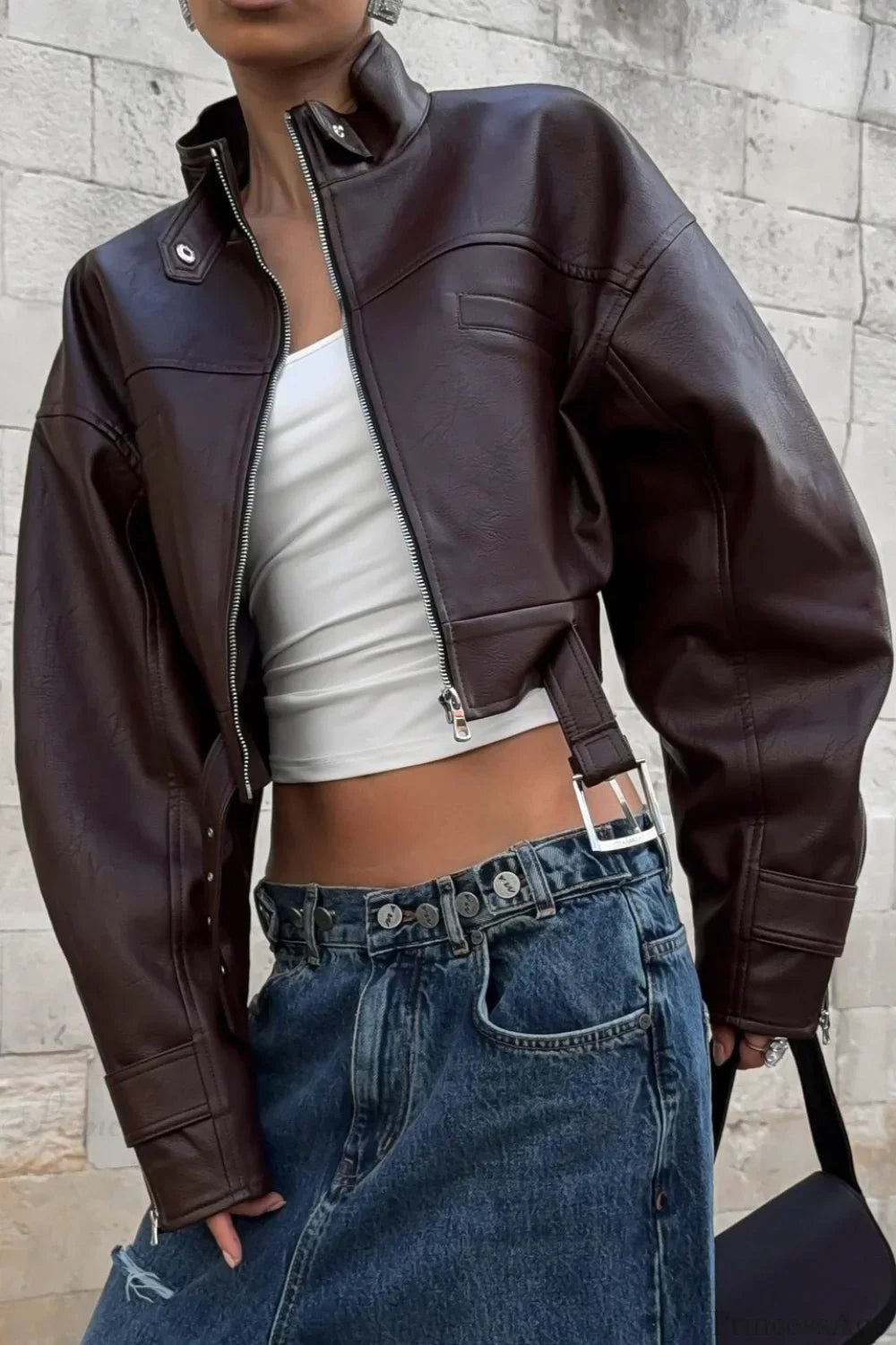 Lune London | Biker Stand Collar Zipper Leather Jacket