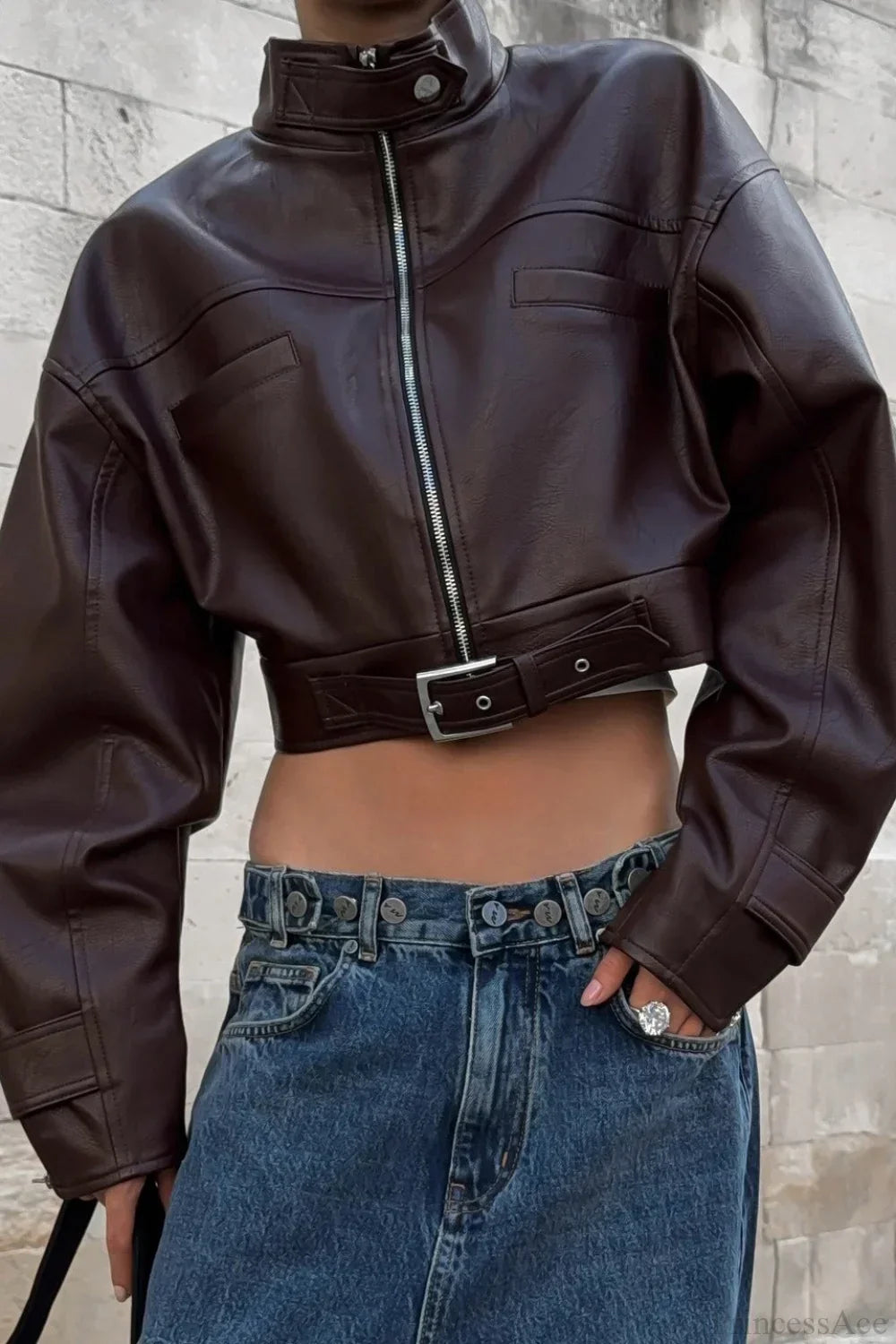 Lune London | Biker Stand Collar Zipper Leather Jacket