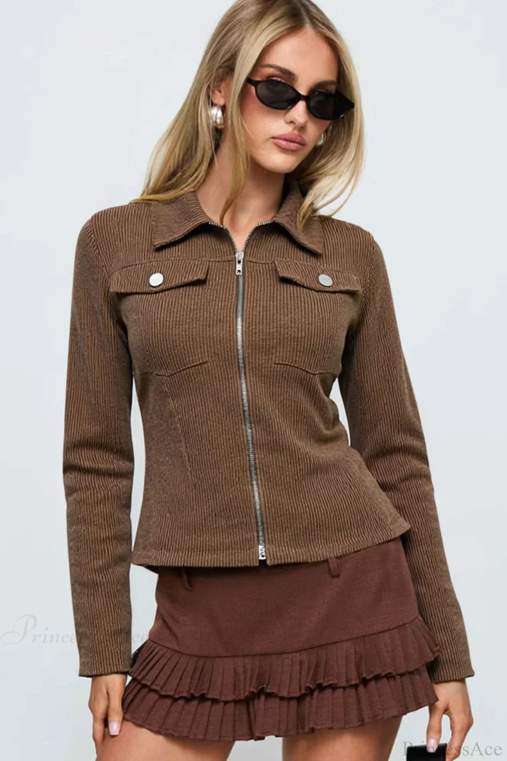 Chic und Stil | Dark Brown Street Slim-Fit Y2K Utility Jacket