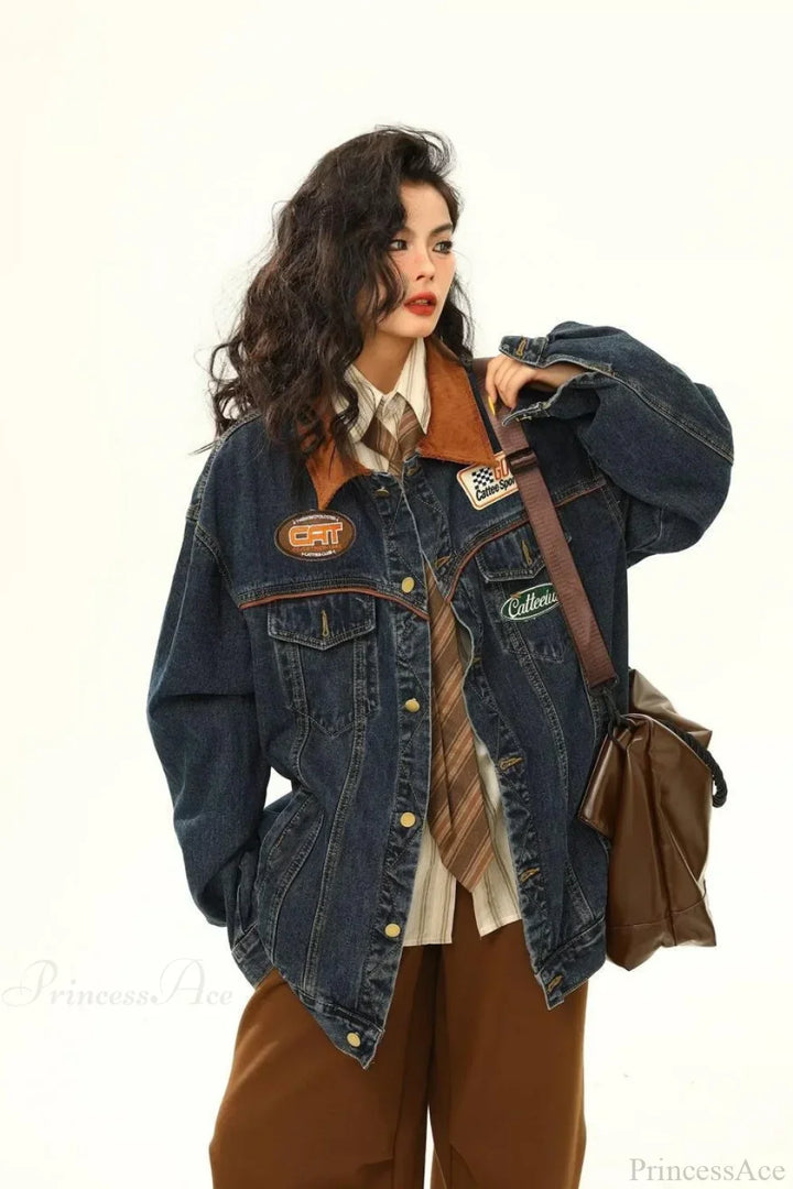 Lune London | Embroidered Denim Loose Revers Utility Jacket