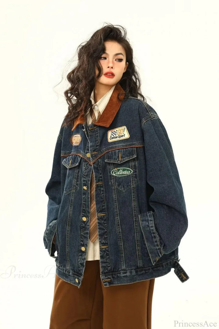 Lune London | Embroidered Denim Loose Revers Utility Jacket