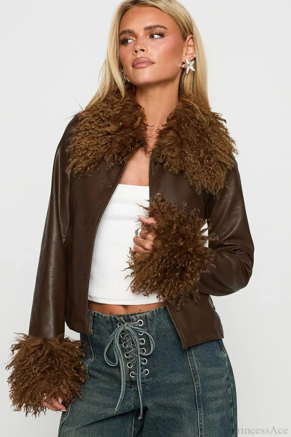 Lune London | Fleece-Collar Leather-Panel Jacket