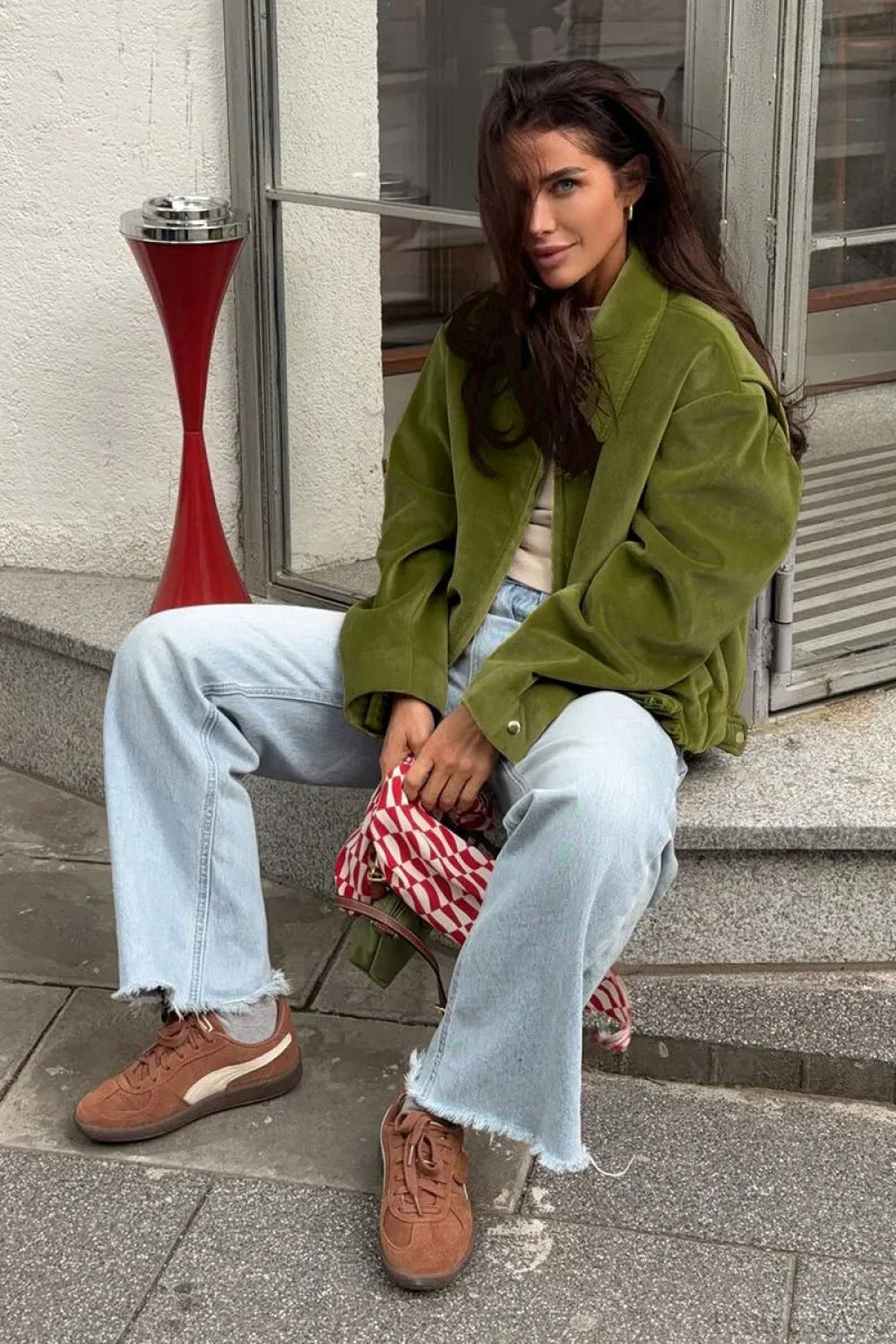 Lune London | Green Velvet Loose Baseball Lapel Jacket
