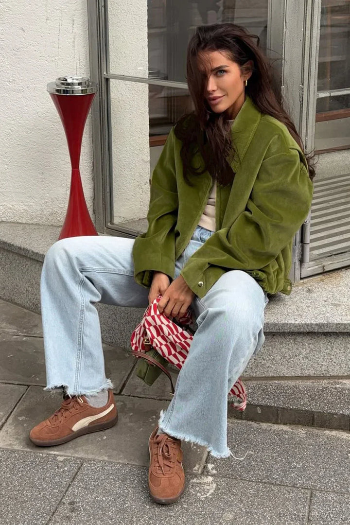 Lune London | Green Velvet Loose Baseball Lapel Jacket