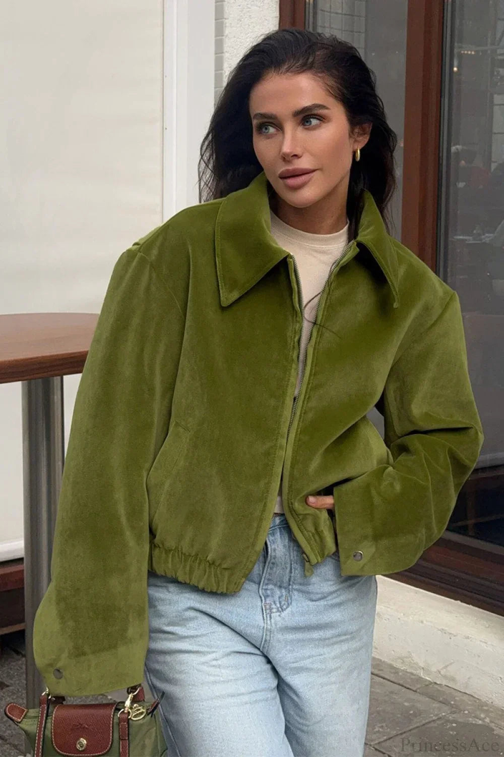 Lune London | Green Velvet Loose Baseball Lapel Jacket
