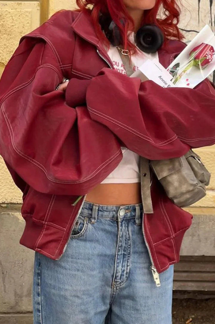 Lune London | Loose Long Sleeve Lapel Leather Jacket