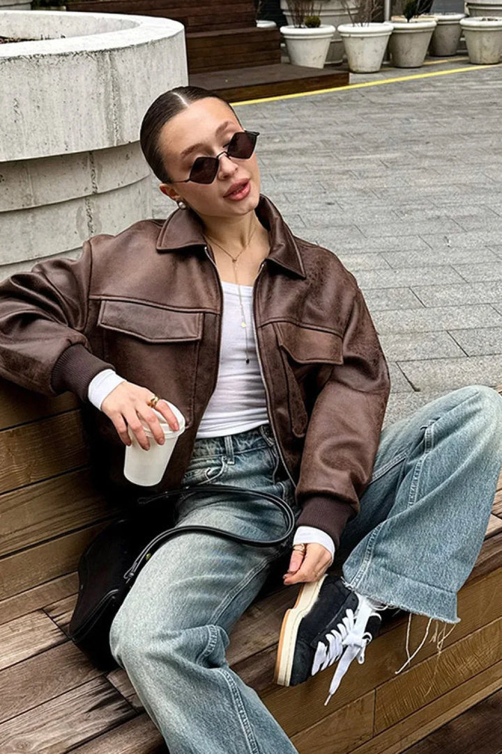 Lune London | Maillard Bomber Revers Leather Jacket