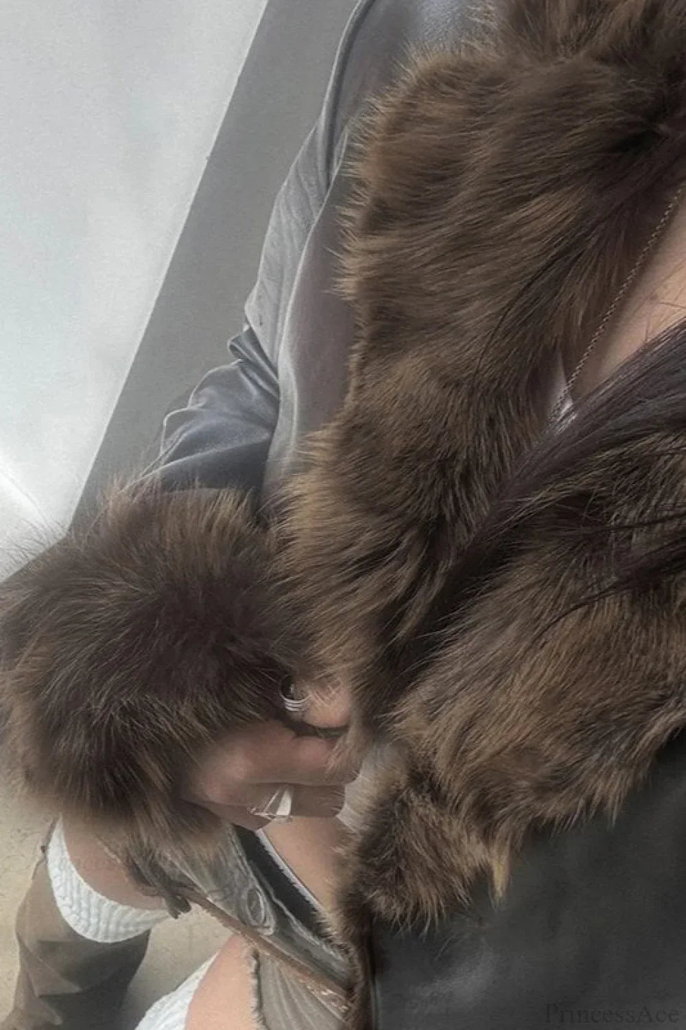 Lune London | Y2K Fur Collar Leather Waist - Ruching Jacket