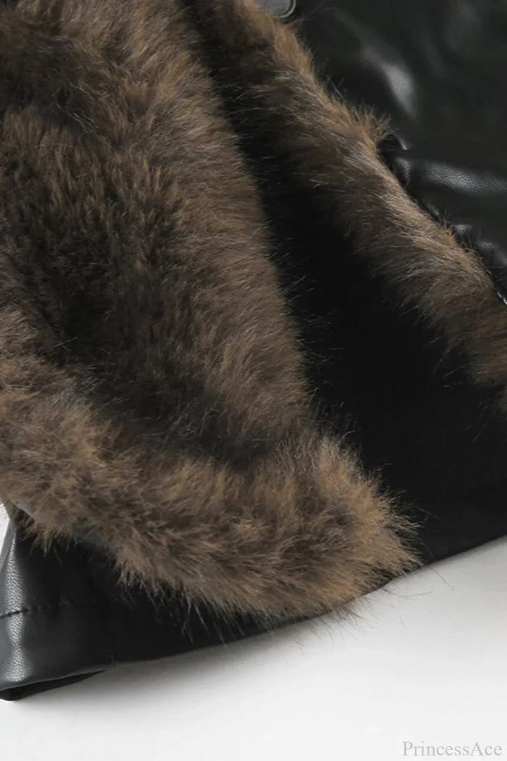 Lune London | Y2K Fur Collar Leather Waist - Ruching Jacket
