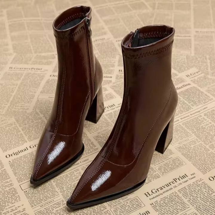 Lune London | Ankle Boots - Genuine Leather - Pointed Toes - Block Heel - Zipper Closure