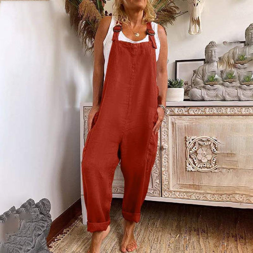 Lune London | Wide-Leg-Overall Women Adjustable Buckle Cotton and Linen Pocket Overalls
