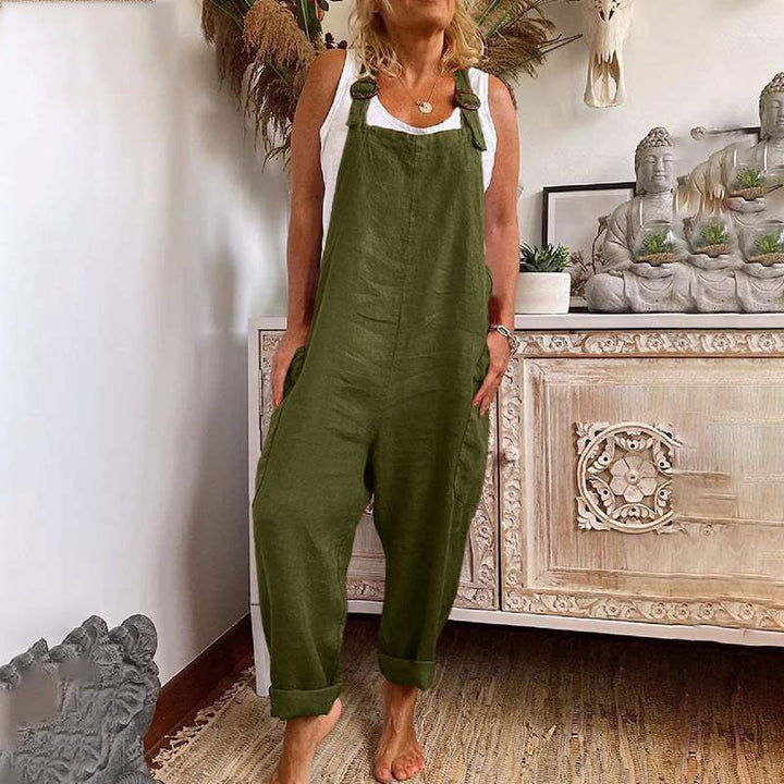Lune London | Wide-Leg-Overall Women Adjustable Buckle Cotton and Linen Pocket Overalls