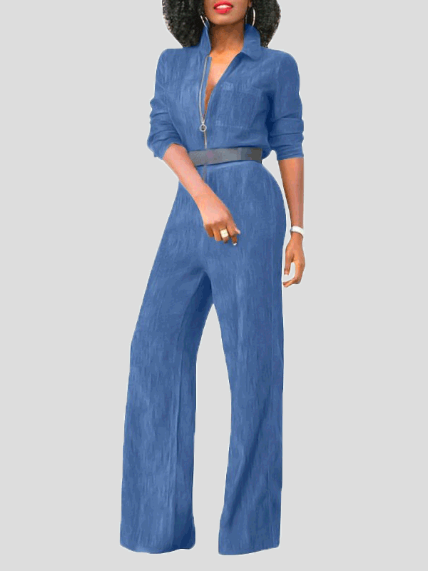 Lune London | Women's Jumpsuits Lap Zipper Long Sleeve Denim Jumpsuit