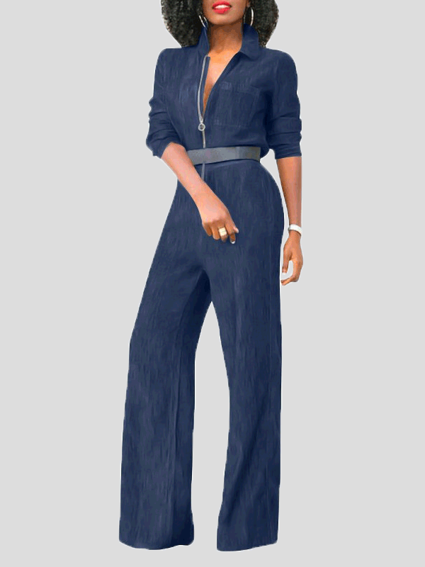Lune London | Women's Jumpsuits Lap Zipper Long Sleeve Denim Jumpsuit