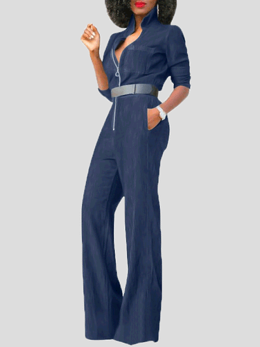 Lune London | Women's Jumpsuits Lap Zipper Long Sleeve Denim Jumpsuit