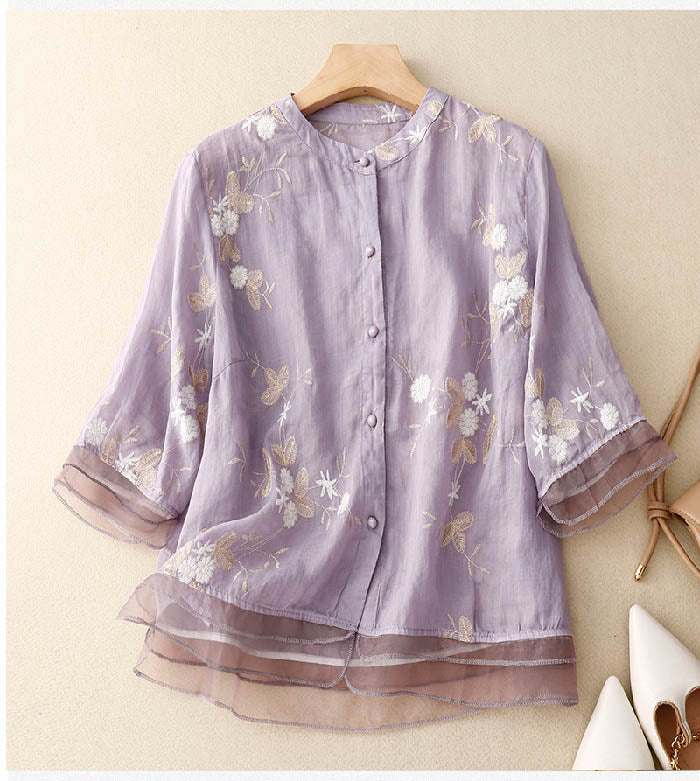 Lune London | Embroidered Cotton Linen Blouse