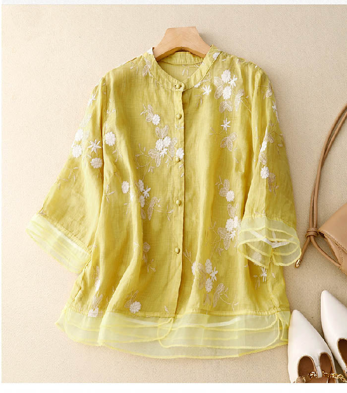 Lune London | Embroidered Cotton Linen Blouse