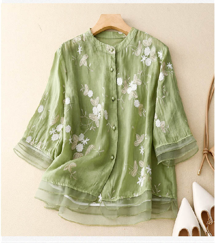 Lune London | Embroidered Cotton Linen Blouse