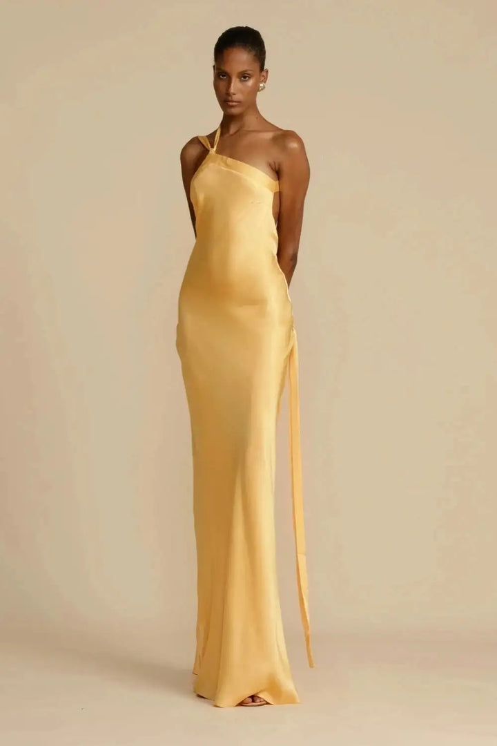Lune London | Satin dress with diagonal neckline